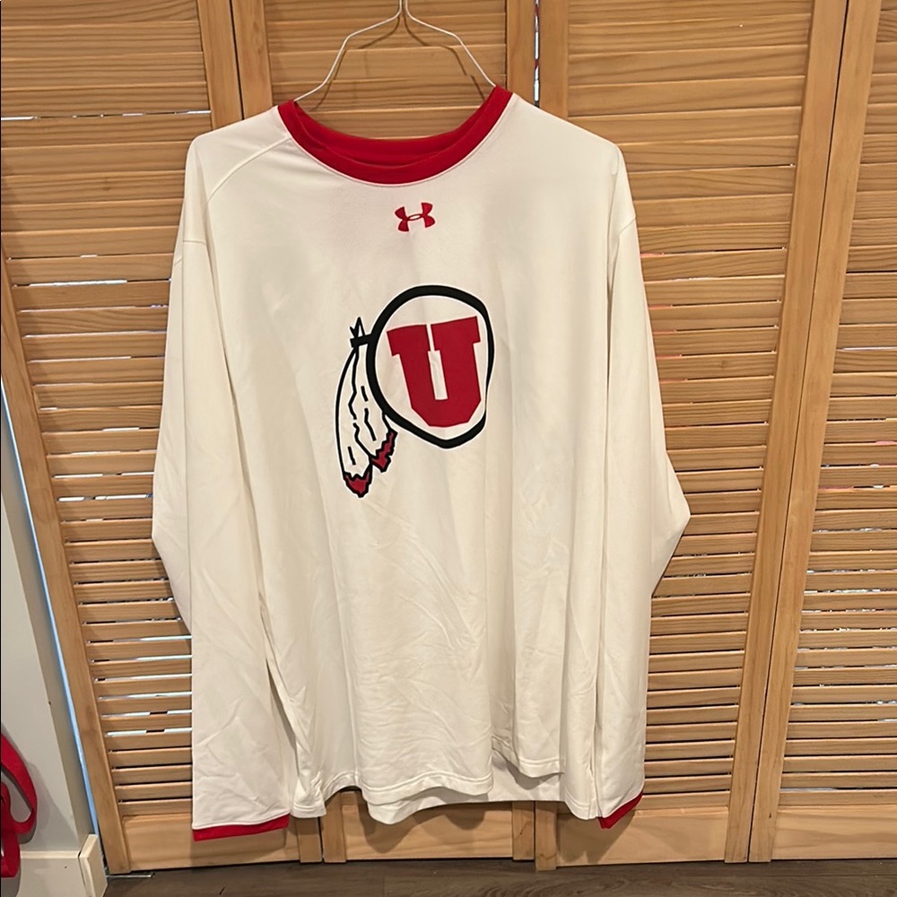 Under Armour White and Red Logo Long Sleeve